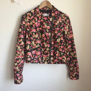 Xhilaration Juniors Faux Leather Jacket Floral L
